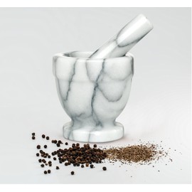 HIC Footed Mortar and Pestle Set, Spice Herb Grinder, Solid Carrara Marble