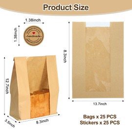 120PCS Bread Bags for Homemade Bread Paper Sourdough Bread Bags Large Bakery Bags with Window for Baked Food Packaging Storage Gift Giving Includes 120PCS Label Seal Stickers 13.7x8.3x3.5in
