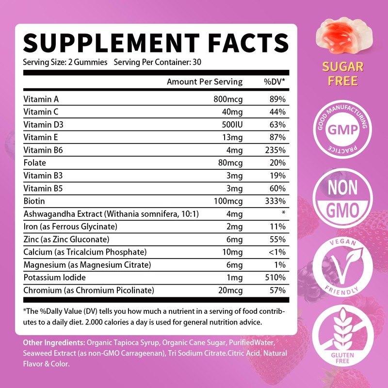 Multivitamin for Women Gummies With Iron, Magnesium, Folate, Biotin, Zinc,