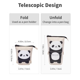 Sooez Standing Pencil Case, Cute Stand up Pencil Pouch, Telescopic Pen Pouch, Portable Pencil Holder, Cute Stand up Pencil Case, Spacious Pencil Pouch Bag for School Office Supplies, Beige Panda