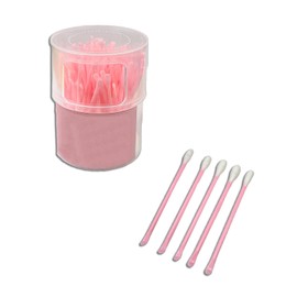INCAUCA 100 Pieces 2 in 1 Ear Pick Scraper and Ear Swabs with Storage Box, Double-Headed Earwax Removal Tool, Ear Wax Scoop Spoon Curette, Nose Clean Buds Cleaning Kit for Adults (Pink)