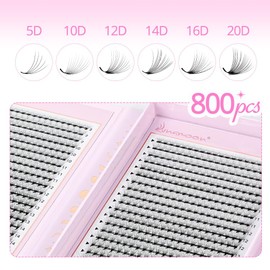 Lunamoon Prefabricated Fan Eyelashes, 12D Ready Fan Eyelashes, 800 Fans Volume, Premade Fans, Ready-Made Eyelash Fans, Eyelash Extension, Volume Eyelashes (12D-0.07-C, 8-15 mm)