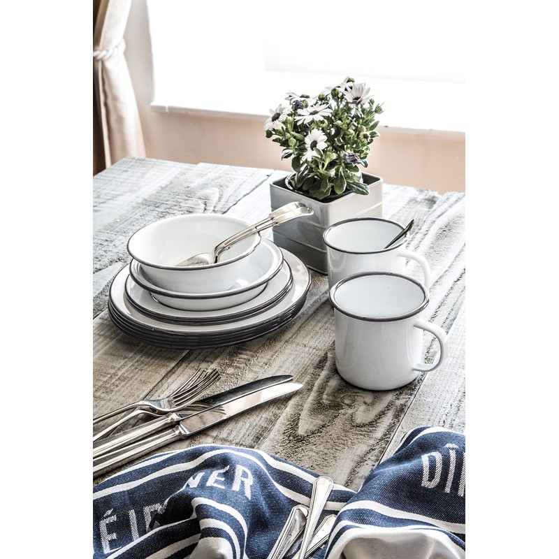 KitchenCraft Living Nostalgia Enamel Breakfast Plate, White/Grey, 24 cm (9.5