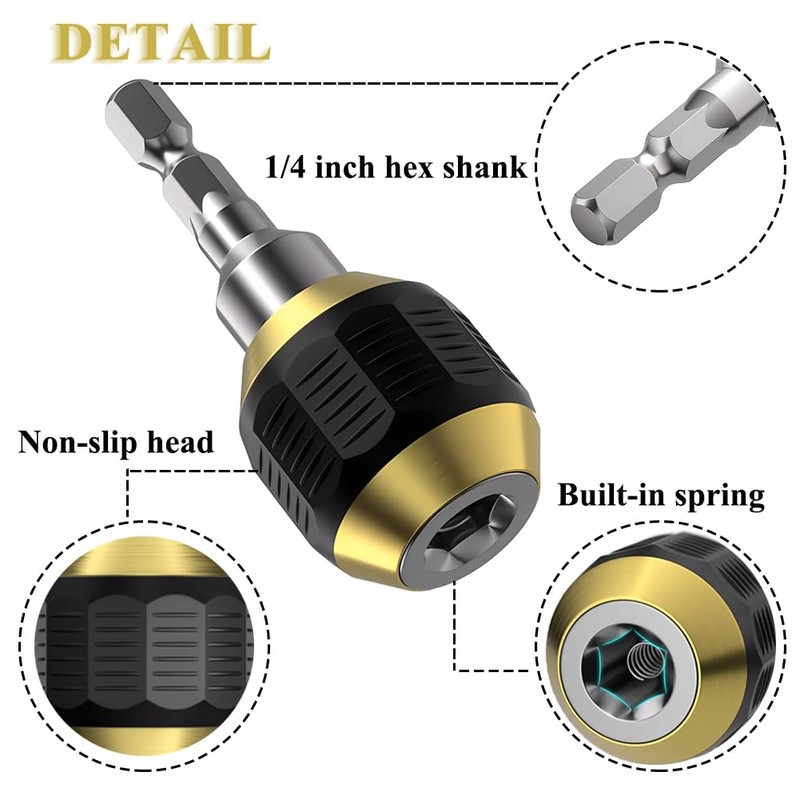 Teocpai 2Pcs 60mm Self-locking Drill Bit Holder 1/4 Inch Hex