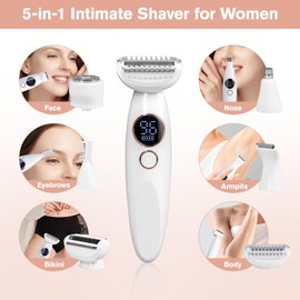 Carehabi 5-in-1 Intimrasierer für Frauen, Rasierer Damen Elektrisch, Damenrasierer intimbereich Ipx7 Wasserdicht USB,Trimmer Damen Shaver für Gesicht Augenbrauen Körper Bikinizone (Ohne Ladestation)