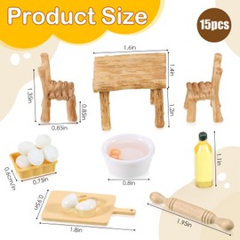 15 pcs Miniature Dollhouse Accessories - 1 : 12 Dollhouse Miniatures Play Kitchen Accessories, Miniature Food Drinks Toys,Role Play Toys Flour Egg Bread Resin Dollhouse Decor for Kids Birthday