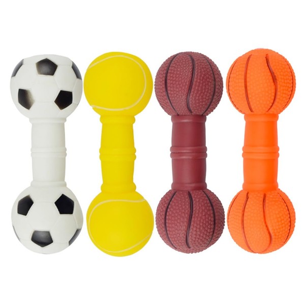 TEHAUX 4pcs Dumbbell Dog Toy, Cute Vinyl Barbell Shape Dog