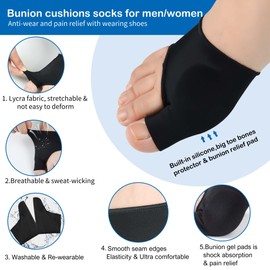 Bunion Sleeve with Bunion Relief Pads Bunion Protectors for Women Men DYKOOK 2Pack Bunion Sock with Bunion Care Gel Foot Cushion,Bunion Cushion Toe Brace Prevent Corn,Calluse,Blister (Black & S)