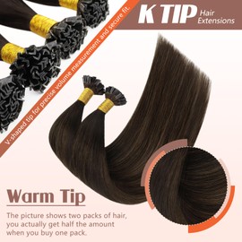 Sunny Ktip Hair Extensions Brown Balayage Ktip Human Hair Extensions Dark Brown Fading to Medium Brown Balayage K Tip Hair Extensions Real Human Hair Keratin Hair Extensions Long 24inch 50g