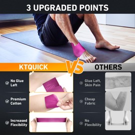Kinesiology Tape for Ankle, KTQUICK 12 Count Ankle Tape Precut, Original Cotton Waterproof & Breathable, Enhance Elastic Kinesiology Athletic Tape for Ankle Support and Muscle to More Sports (Pink)