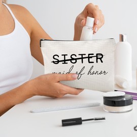 Vancsenia Sister Maid of Honor Gift for Bridesmaid,Bachelorette Party Wedding Gifts for Besties Friends Makeup Bag Purse Cosmetic Bag for Women