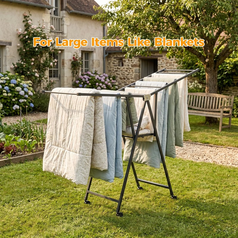 AssHMKIT Clothes Rack, 2-Tier Drying Hanger, for 20 Pieces+, Foldable