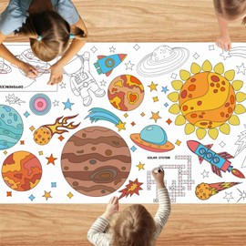 VARACL Outer Space Coloring Tablecloth For Kids, DIY Crafts Space Coloring Table Cloth, Astronomy Giant Coloring Poster, Large Coloring Table Cover For Classroom Activities Party Decorations Supplies