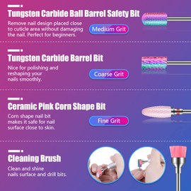 13pcs Nail Drill Bits, 3/32 Inch Drill Bits for Nails, 10Pcs Russian Cuticle Nail Drill Bit Set and 3Pcs Tungsten Carbide Electric Drill Bit Set for Nails Manicure Efile Pedicure, Home Salon Use