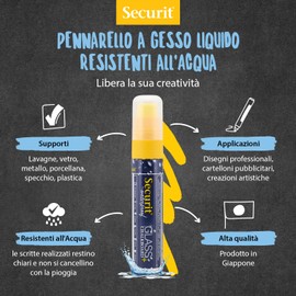 Securit Waterproof Glass + Chalkboard Markers, Large Nib, Wallet 4-Pack, Red/Green/Yellow/Blue (SMA820-V4)