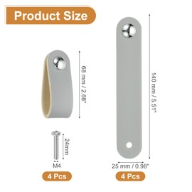 PATIKIL Leather Drawer Pulls, 4 Pcs Leather Handle Single Hole Cabinet Dresser Knobs with Screws for Bathroom Kitchen Dresser Cupboard Door, Gray