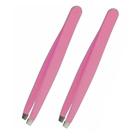 Professional Stainless Steel Eyebrow Tweezers – Precision Tweezer for Ingrown Facial Hairs – 2 Pcs Pack by DMX INTL (Pink)