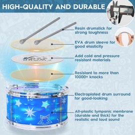 Kids Drum Set for Toddlers w/ Light (All Plastic), Musical Gifts Toys for Boys Girls, Drum Kit Musical Instrument for Beginner Music Practice, Christmas Birthday Gift Kids
