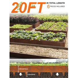 Vinci Landscape Edging Border, 40" L x 8" H 6Pack 20FT Total Rusted Corten Steel Garden Edging,Easy Installation,Sturdy Elegant Metal Lawn Broder for Flower Beds, Pathways, Paver Edges and Yard