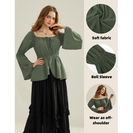 Renaissance Costume Women Off Shoulder Tops for Women 2025 Bell Sleeve Tops Olive Green L