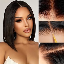 Xinjiju Glueless Wigs Human Hair Pre Plucked Pre Cut 6x4 HD Lace Front Glueless Wigs Human Hair 150% Density Short Straight Bob Wigs for Black Women 10 Inch