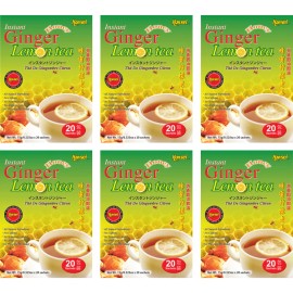 Honsei Instant Ginger Honey  Lemon Tea, 15g/0.52 oz.20 Sachets Each Box - 6 PACK