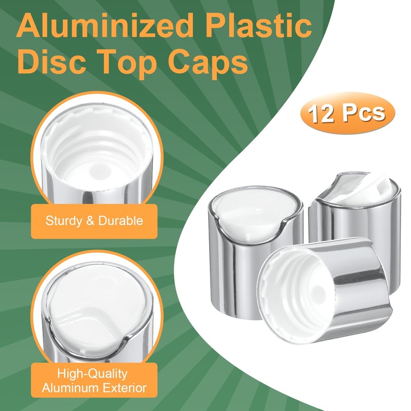 sourcing map 12pcs Aluminized Plastic Disc Top Caps, 20/410 Replacement