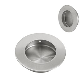 HOMOTEK 2 Pack Round Sliding Closet Door Handles Diameter 2-1/2 in(65mm) Brushed Stainless Steel Flush Pocket Pulls Recessed Bypass Door Handles, Barn Door Finger Pull Set, Free of Sharp Edge