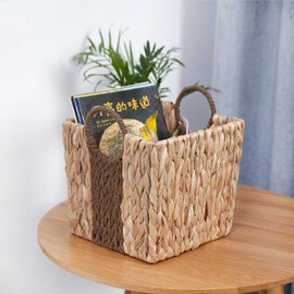 Woven Storage Basket, Cotton Rope Patchwork Storage Basket with Handles, Living Room Home Decor, Clothes Storage, 9.84 * 9.84 * 9.06 Inch