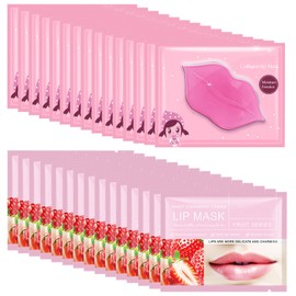 Felico 30PCS Lip Mask, Collagen Crystal Pink Care Gel Pads for Moisturizing,Reducing Chapped,Smoothing,Fine Lines,Remove Dead Skin Moisture Essence Make Your Dry Lips Attractive Sexy Strawberry
