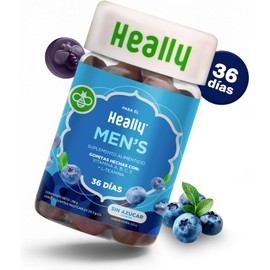 Vitaminas para Hombre en Gomitas con L-Teanina y Zinc HEALLY Vitaminas A, B, C y E, Energía y Claridad Mental, 72 Gomitas, Sin Azúcar, Sin Gluten, Sabor Mora Azul