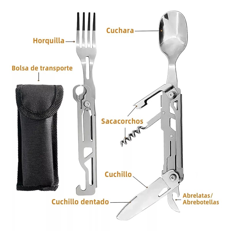 Baixi Set De Cubiertos Plegables Campismo Viaje Navaja Multiuso