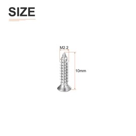 DTGN 100Pcs M2.2x10mm Flat Head Wood Screws, 304 Stainless Steel Phillips Self Tapping Screws - Good for Woodworking, Furniture - Silver