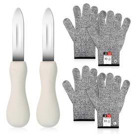 Oyster Shucking Knife with Cut Resistant Gloves Stainless Steel Oyster Knifes Seafood Opener Tools Set for Opening Oyster Clams Scallops Shellfish (2 Knives+1 Pair L +1 Pair M Gloves)