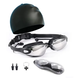 Swim Cap Goggles Set Electroplated UV Protection Swimming Accessories with Earplugs Nose Clip Protection Case