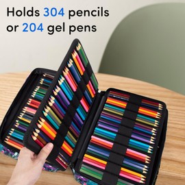 YOUSHARES 300 Slots Color Pencil Case - Pen Case Organizer with Handy Wrap & Zipper, Multilayer Holder for Prismacolor Colored Pencils & Gel Pen (Turtleback Bamboo)