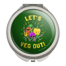 Let's Veg Out Vegetables Rock Relax Funny Humor Compact Travel Purse Handbag Makeup Mirror