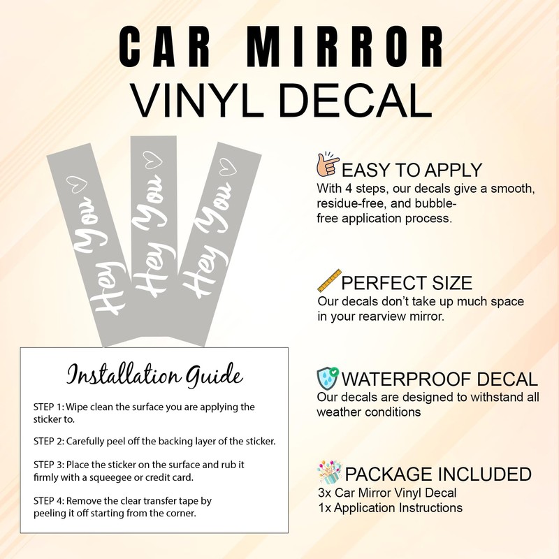 (3 Pcs) Hey You Mirror Sticker Cute Romantic Vinyl Decal