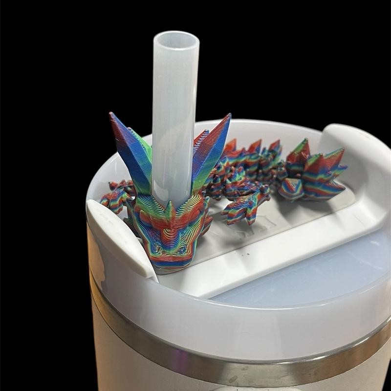 Tumbler Straw Buddy Dragon Guardian Straw Figurine 3D Printed:_Ice