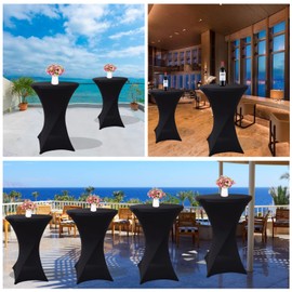 Merkaunis 6 Pack Cocktail Table Covers, Stretch Cocktail Table Tablecloth 32"x43" Fitted Hightop Tables, Square Cocktails Tablecloth for Bar Wedding Cocktails Party Banquet Tables (Black)