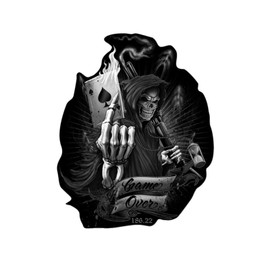 NA Game Over Playing Card Car Sticker Black Skull Car Sticker 3D Waterproof Car Decal for Car, Window, Motorcycle, Refrigerator, Wall
