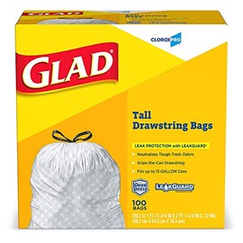 Glad Tall Kitchen Drawstring CloroxPro Trash Bags - 13 Gallon - 100 Count (Packaging May Vary), Pack of 6