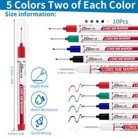 LYXMYGS 10 PCS Long Head Deep Hole Marker Pens, 20mm Deep Reach Markers, Long Nose Marker, Waterproof Construction Markers Marking Tool, Permanent Markers Carpenter Ink marker Pens,Metal marking Pens