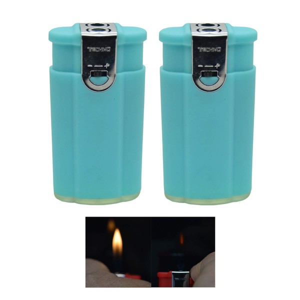 2X Techno Refillable"Light Blue" Dual Lighter, Soft and Windproof Flame
