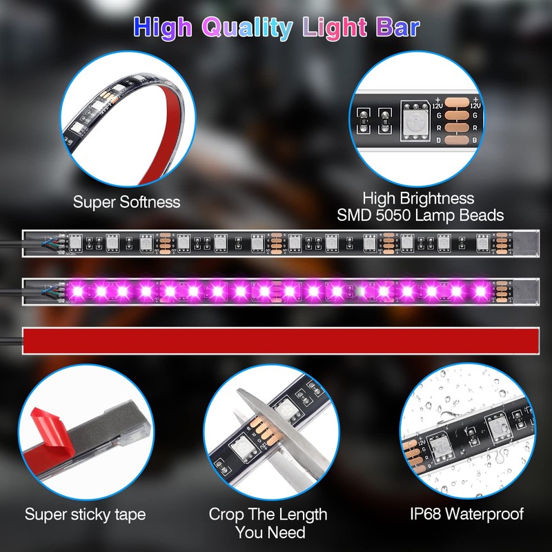 LD DARKEAGLE 16PCS Motorcycle LED Light Kit with Handlebar Switch