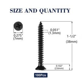 #6 x 1-1/2" Wood Screw 100Pcs 18-8 (304) Stainless Steel Screws Flat Head Phillips Fast Self Tapping Drywall Screws Black Oxide by SG TZH