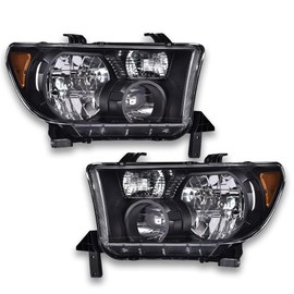 PIT66 Headlights Assembly Fit for 2007-2013 Tundra (W/O Headlight Leveling Models) Fit 2008-2017 Sequoia (12-14 Sequoia WITHOUT Headlight Washer Only) Headlamps Black Housing