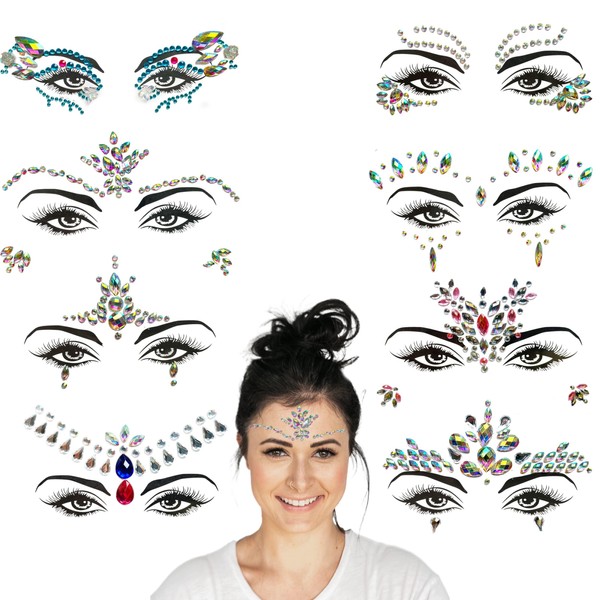 Face Gems for Festivals, Parties & Carnivals (8 Pack), Stick-on