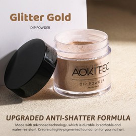 Aokitec 1OZ Glitter Gold Dip Powder, Pigment Pro Nail Dip Powder for French Manicure Nail Starter & Professional Home DIY Salon Use Party Festival Gift Keep Long-lasting Dip Nails
