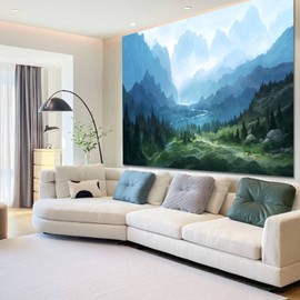 Apdidl Forest Tapestry for Bedroom Aesthetic Nature Foggy Mountain Tree Wall Tapestry Landscape Backdrop Green Woodland Scenery Wall Hanging for Living Room Ceiling Decor (51'' x 60'')